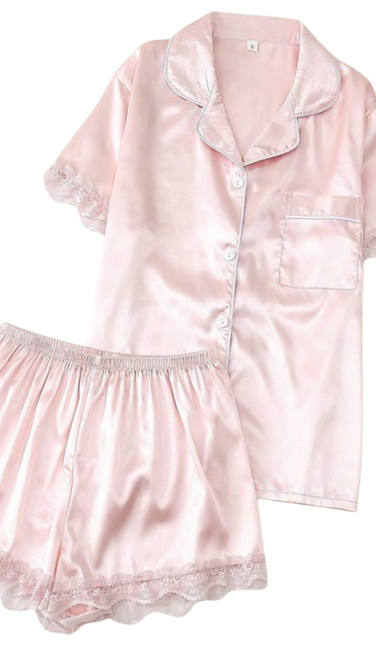 Pink Lace Satin Pjs