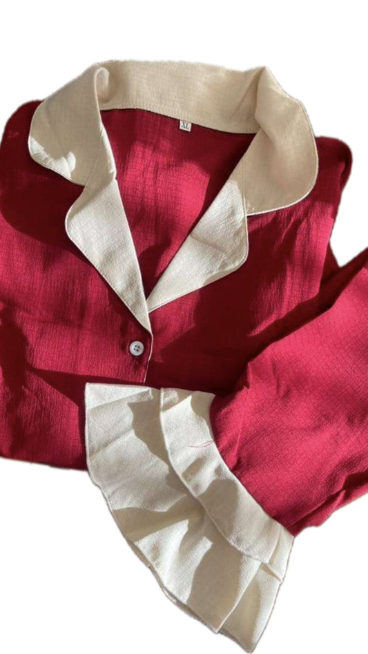 Personalised Red Trim Ruffle Pjs