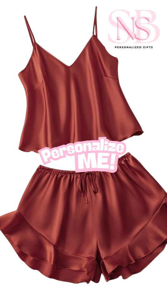 Ruffle Satin Pjs | Rust