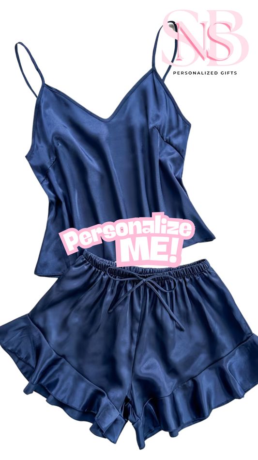 Ruffle Satin Pjs | Navy