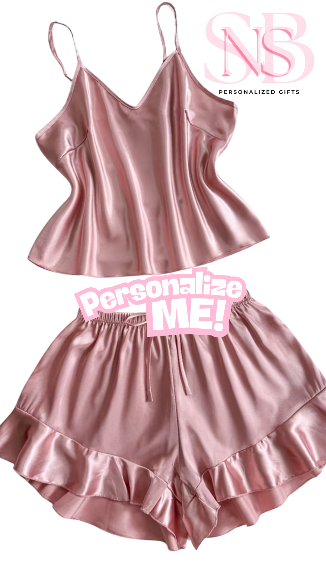 Ruffle Satin Pjs | Pink