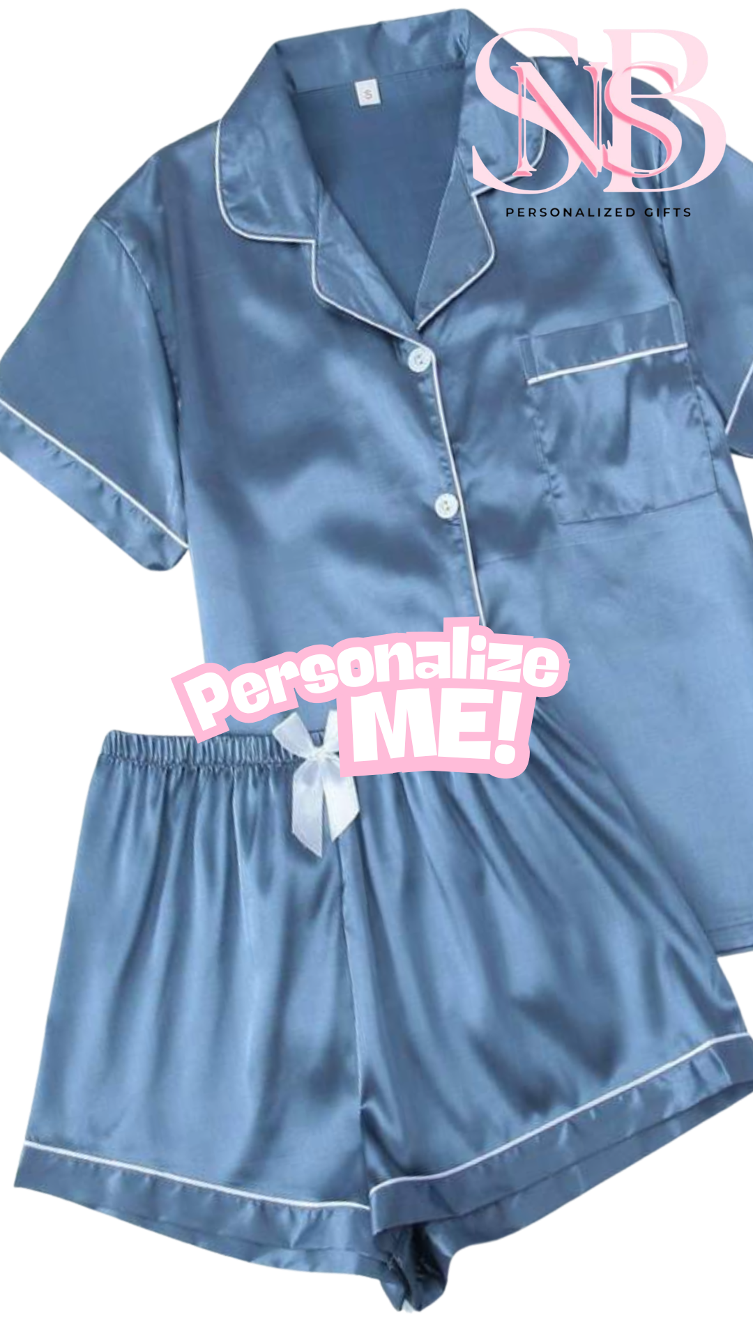 Satin Short Shirt Set | Blue