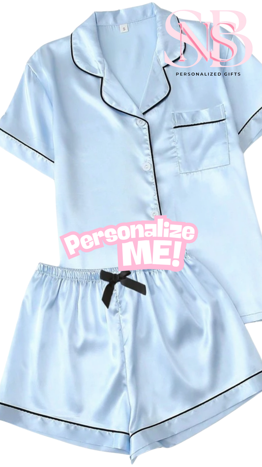 Satin Short Shirt Set | Blue