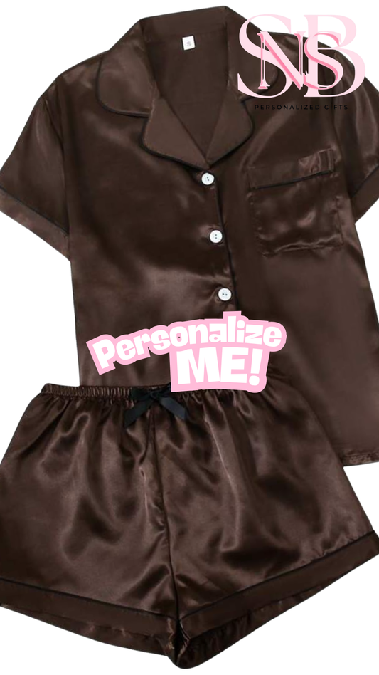 Satin Short Shirt Set | Brown