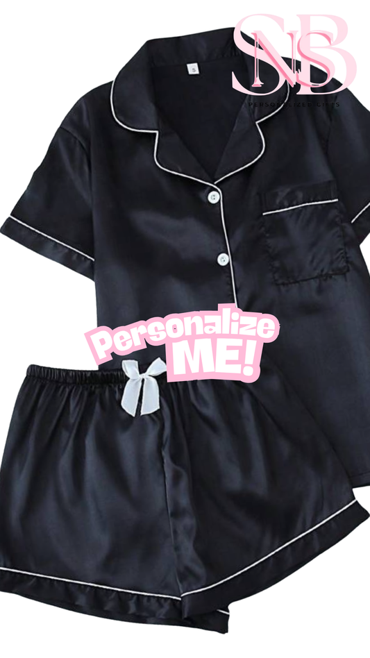 Satin Short Shirt Set | Black