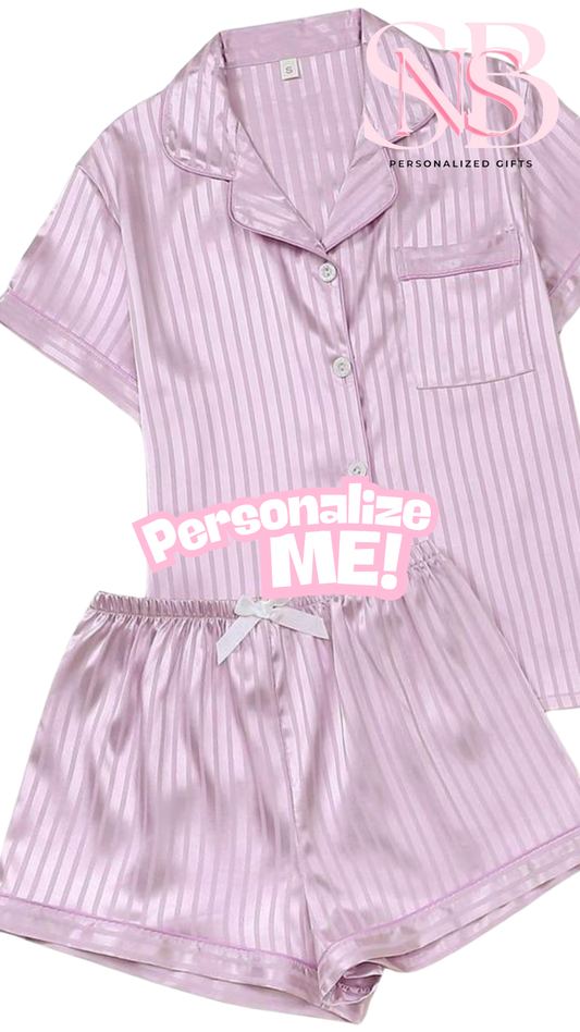 Satin Short Shirt Set | Stripe
