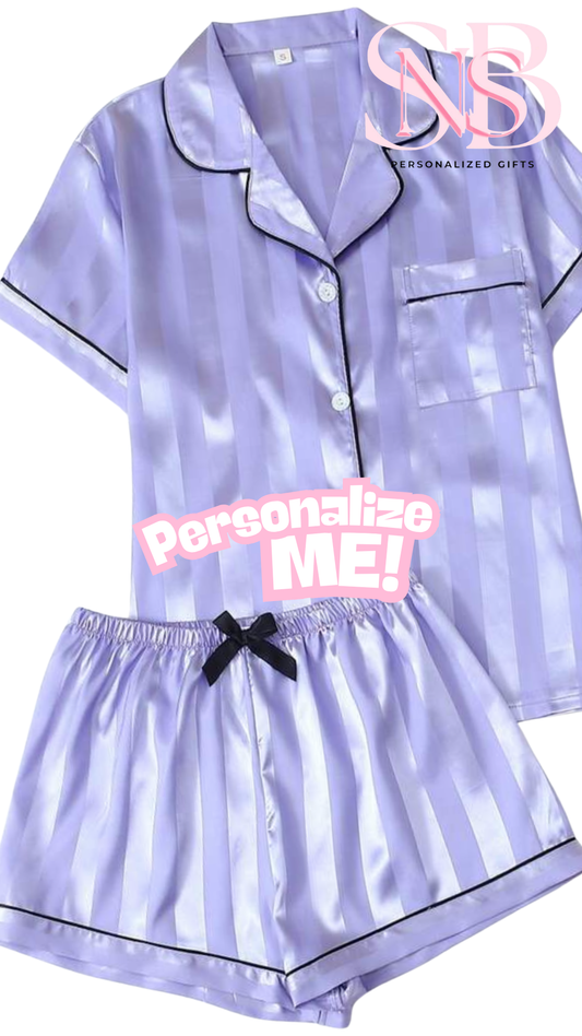 Satin Short Shirt Set | Stripe