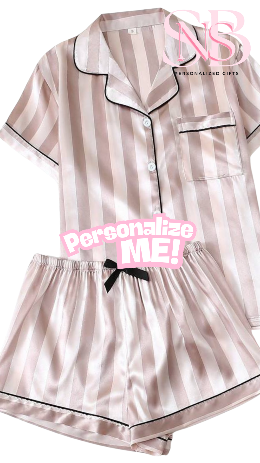 Satin Short Shirt Set | Stripe