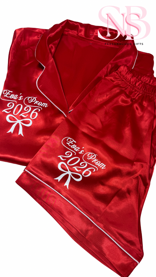 Satin Short Shirt Set | Red