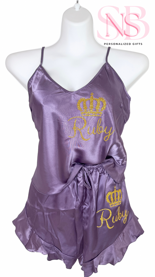Ruffle Satin Pjs | Purple