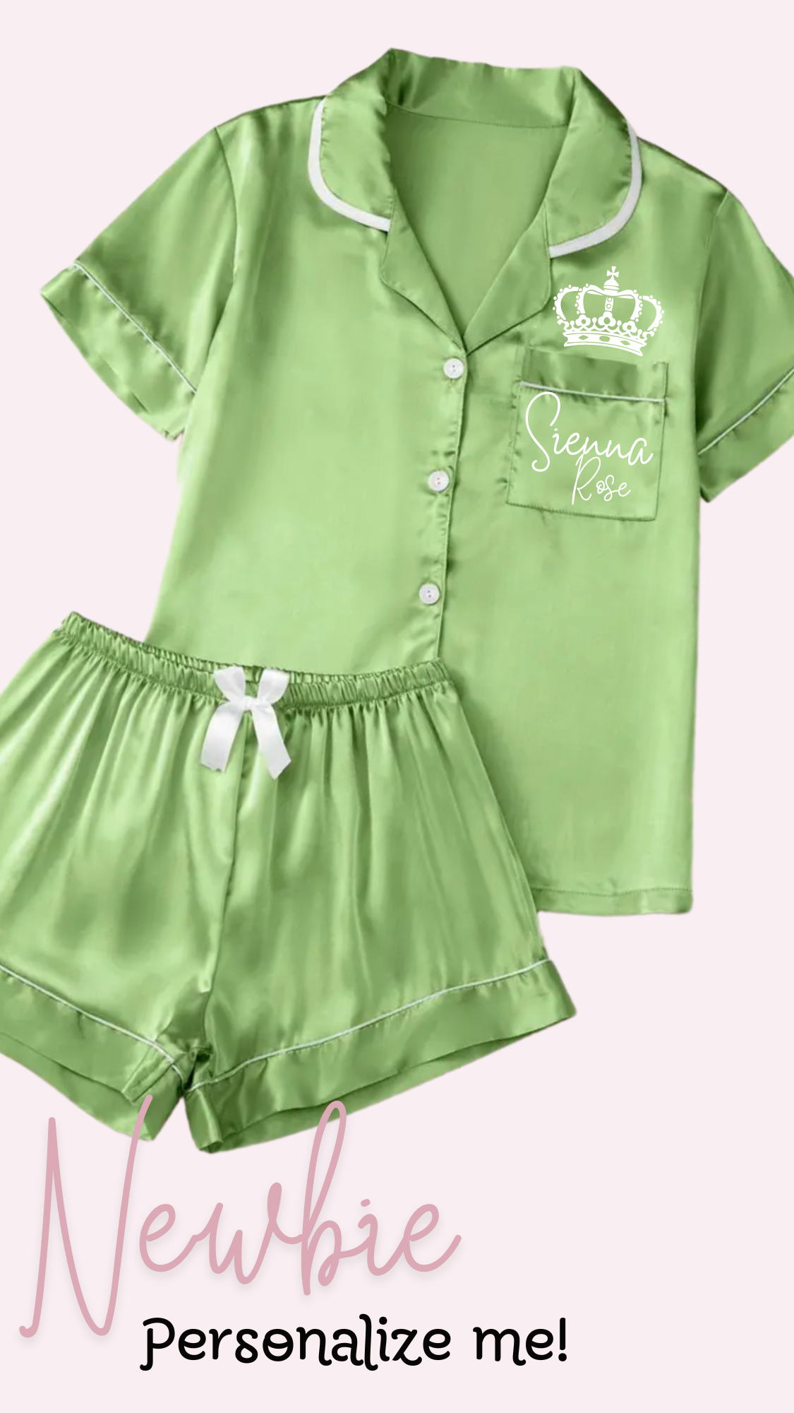 Satin Short Shirt Pjs | Green