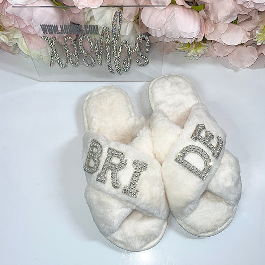 Bride Rhinestone Fluffy Slippers