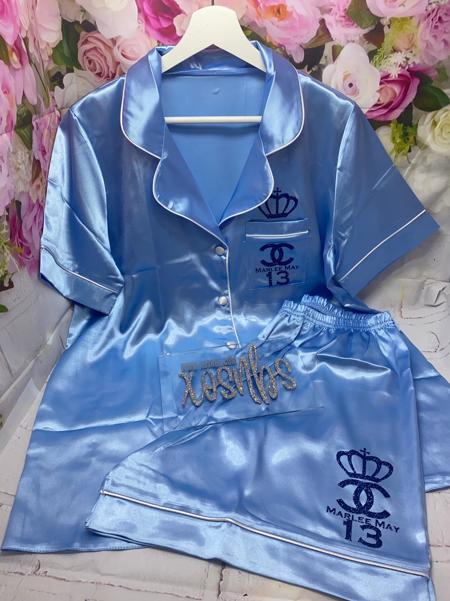 SALE Satin Short Shirt Set | Baby Blue