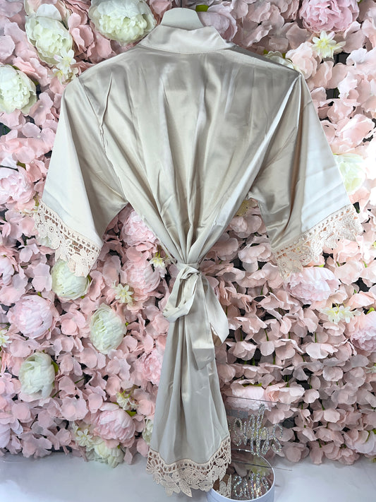 Champagne Lace Trim Satin Robe