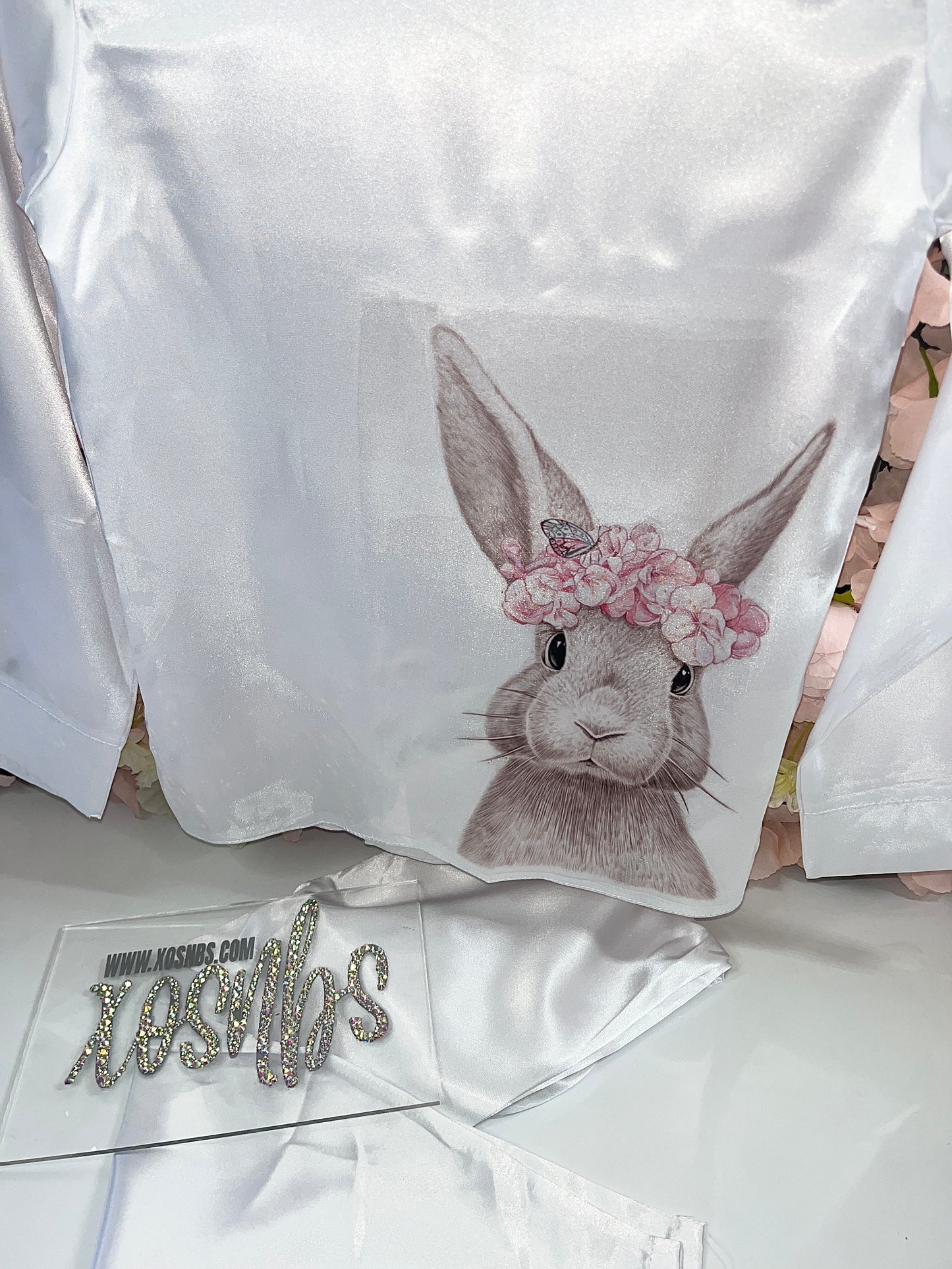 Bunny White Satin Full Length Pjs