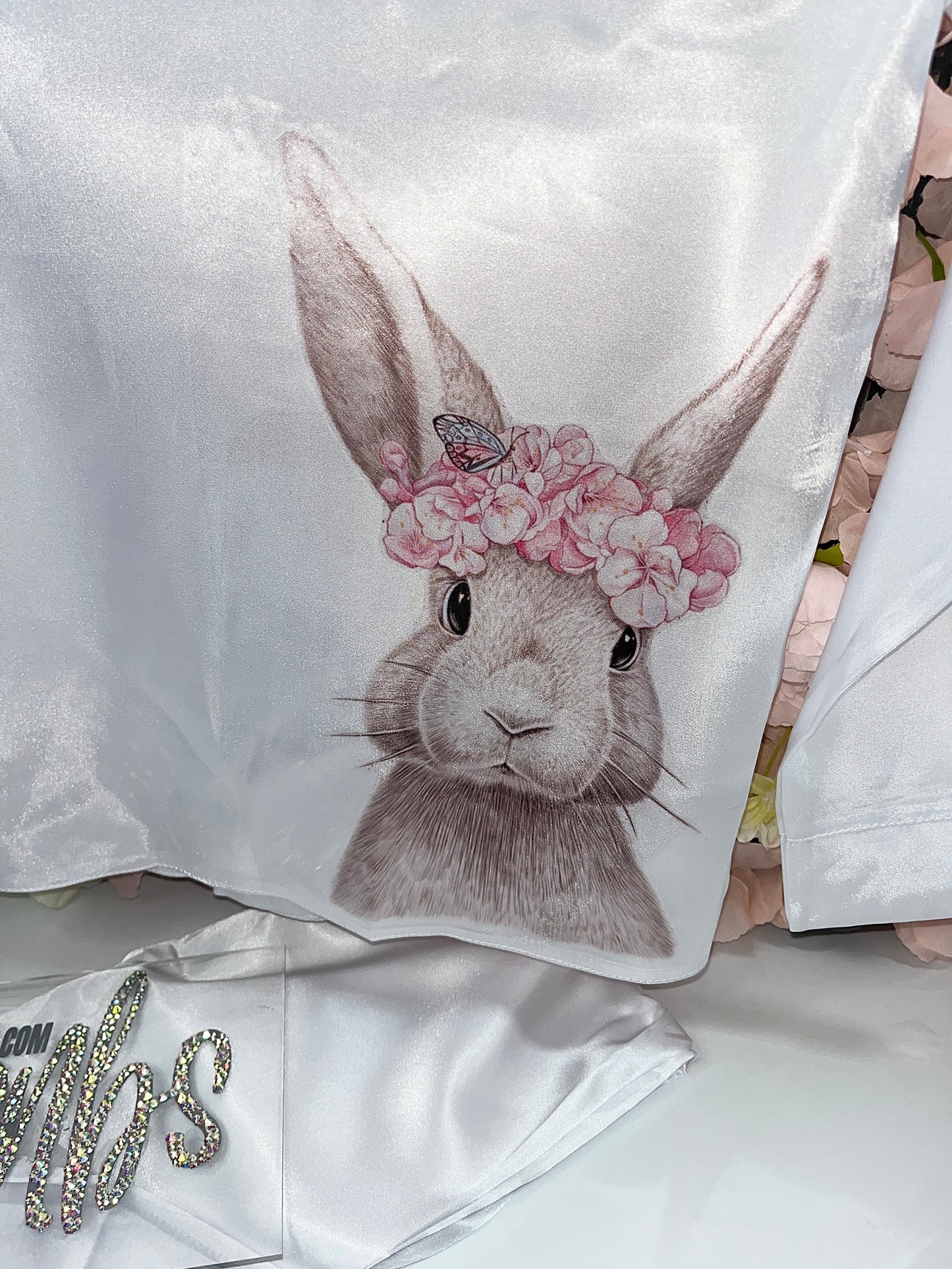 Bunny White Satin Full Length Pjs