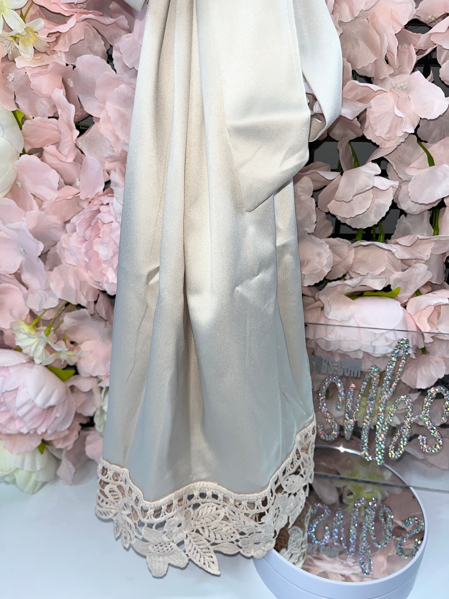 Champagne Lace Trim Satin Robe