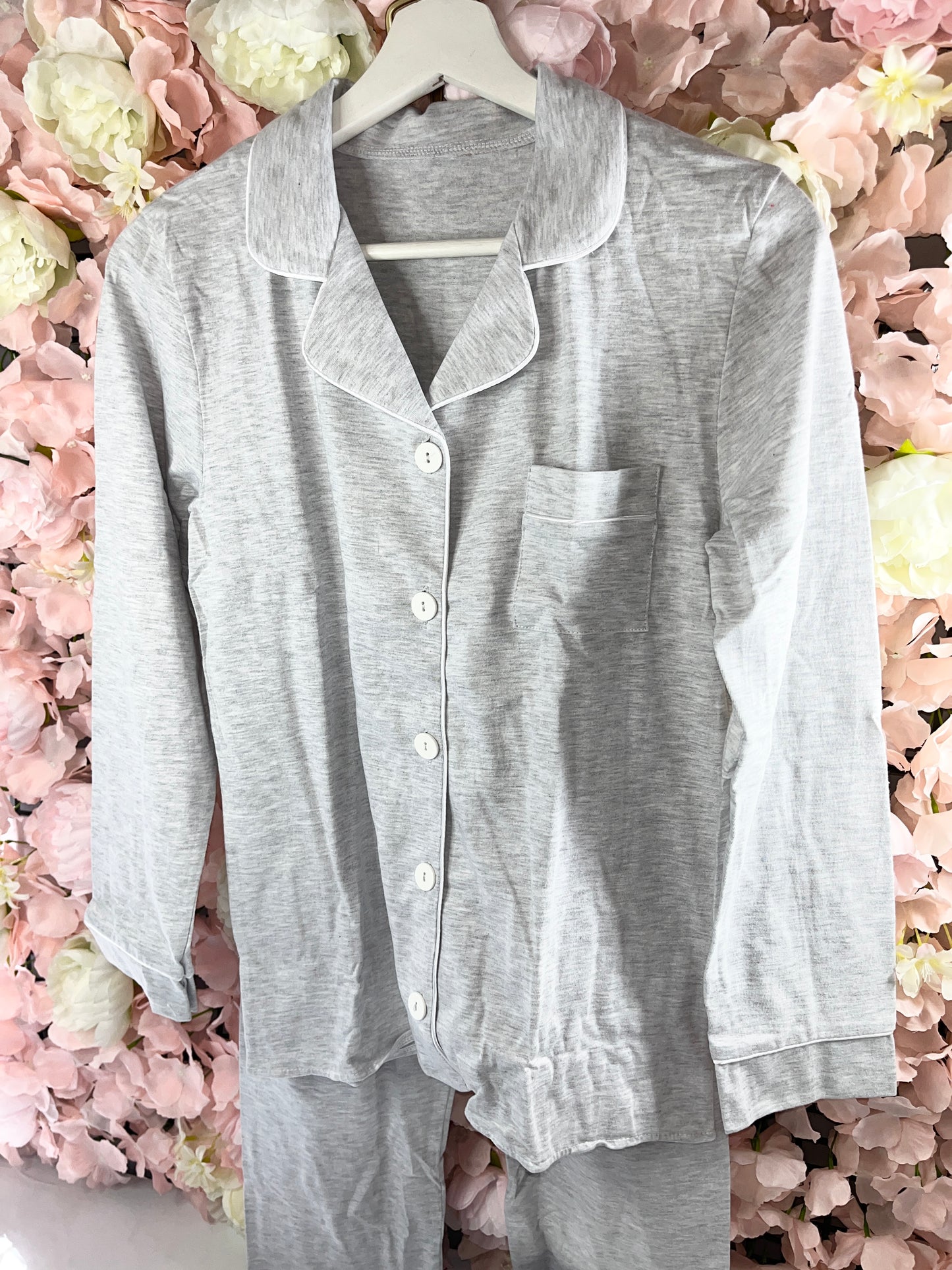 Grey Cotton Full Length Pjs