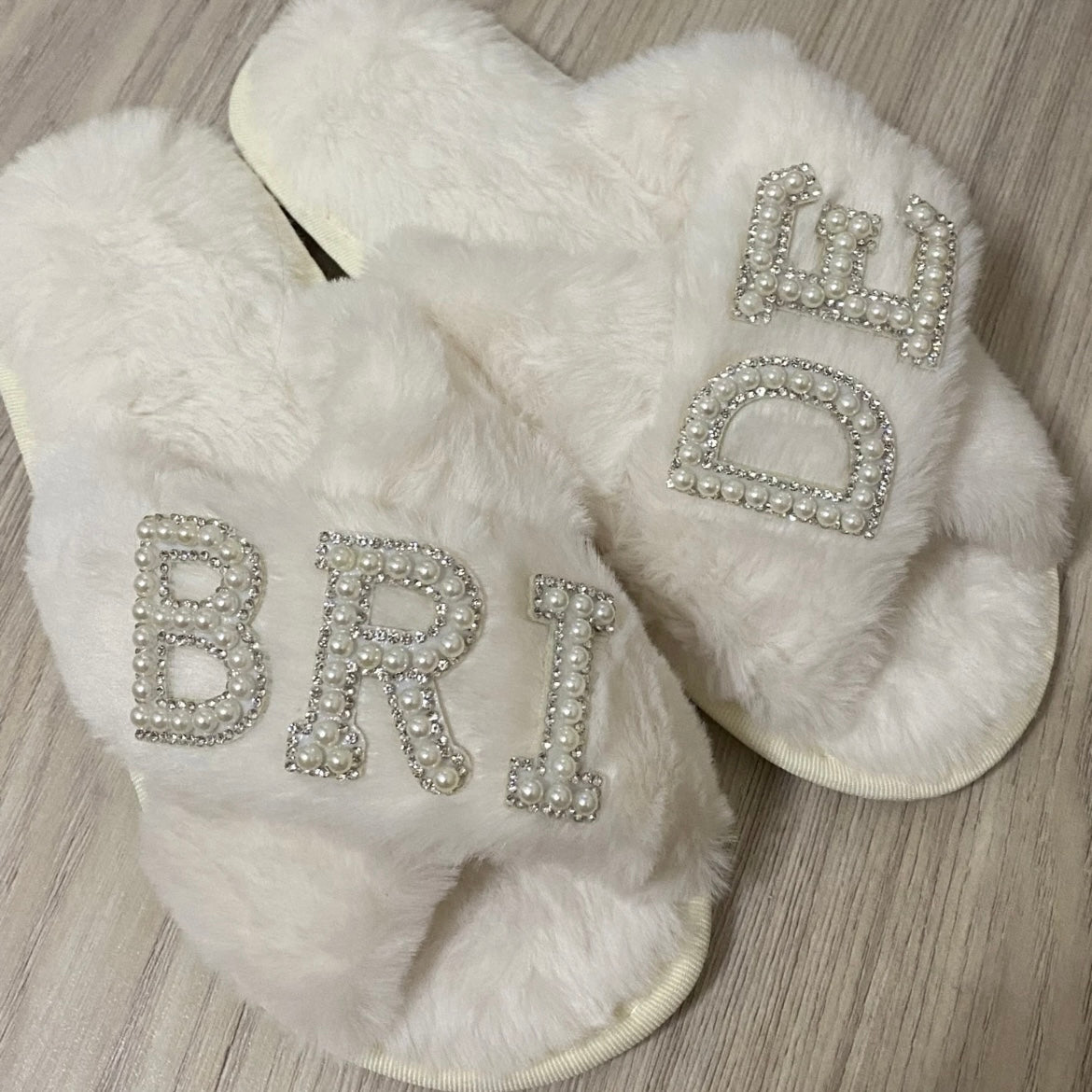 Bride Rhinestone Fluffy Slippers