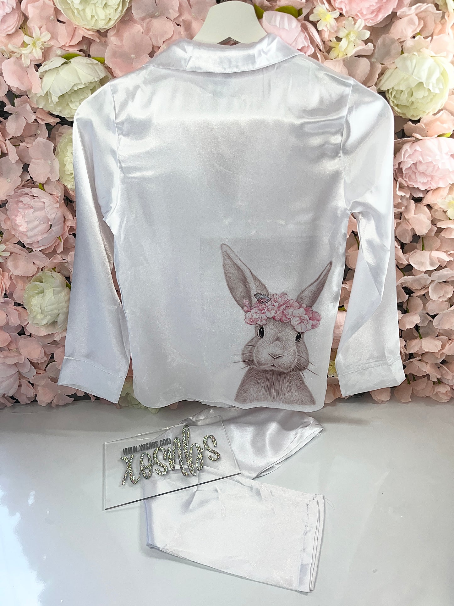 Bunny White Satin Full Length Pjs