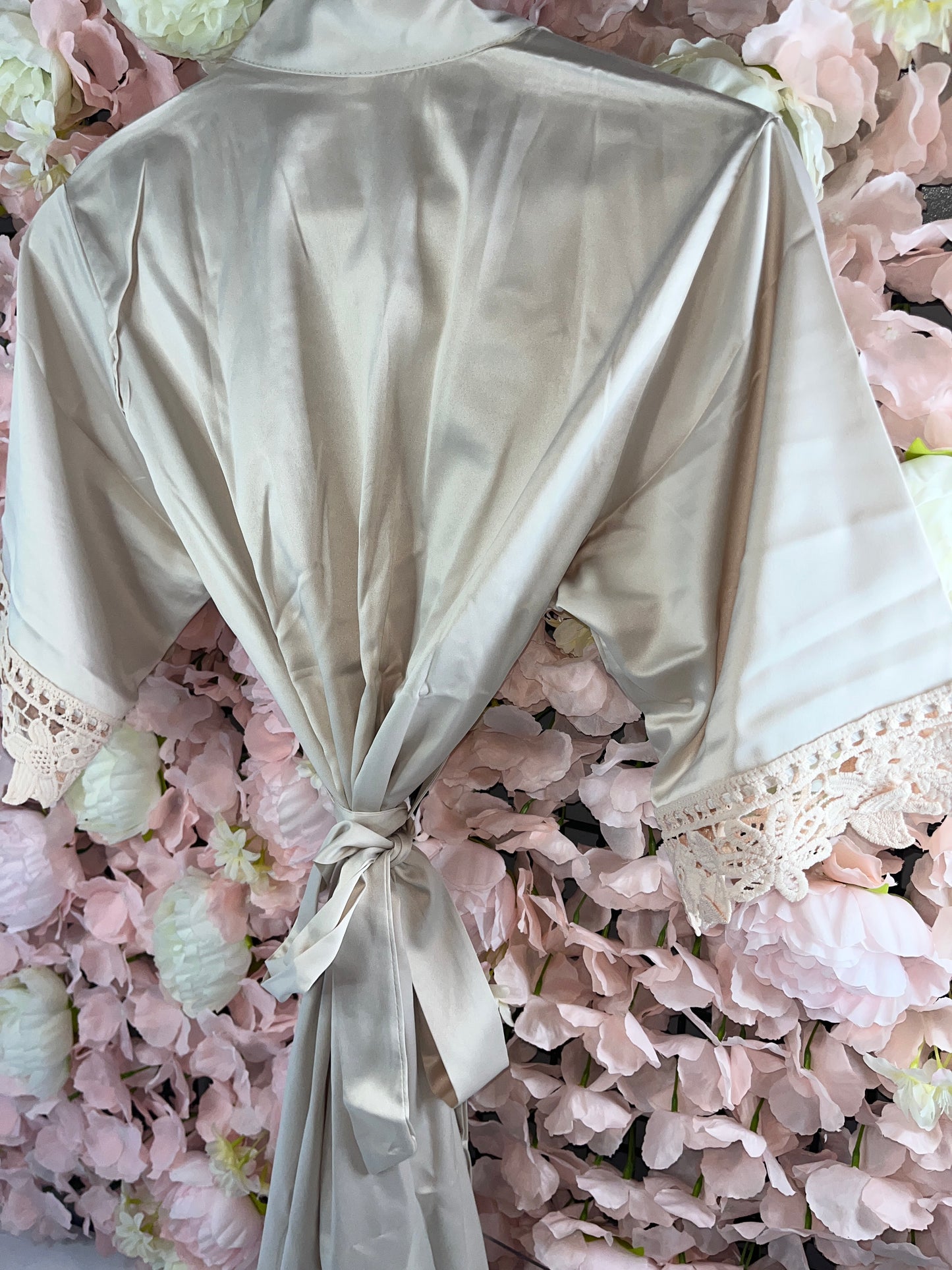 Champagne Lace Trim Satin Robe