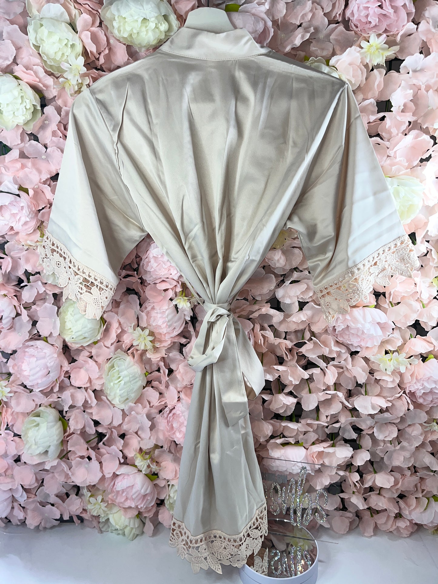 Champagne Lace Trim Satin Robe