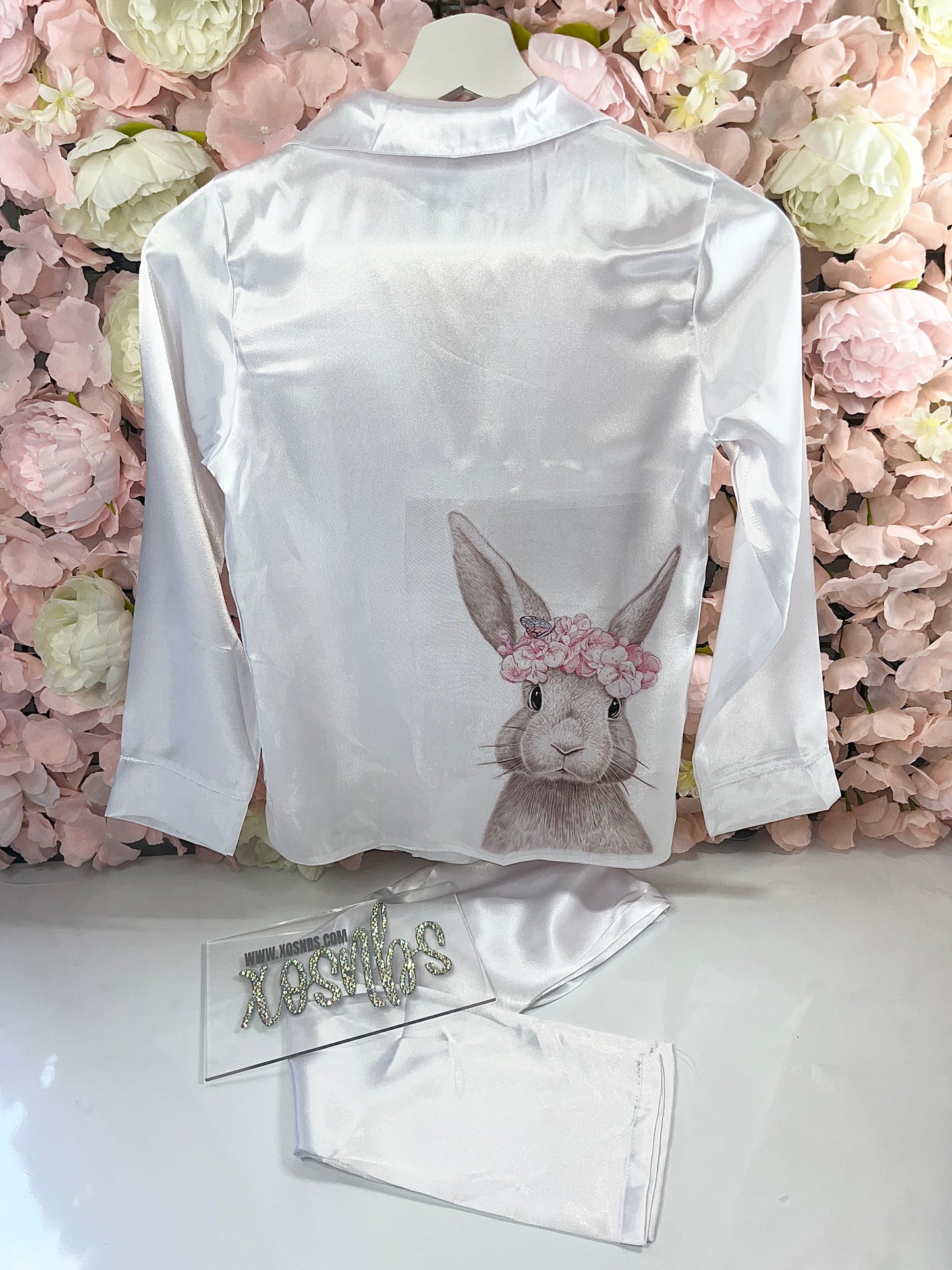 Bunny White Satin Full Length Pjs