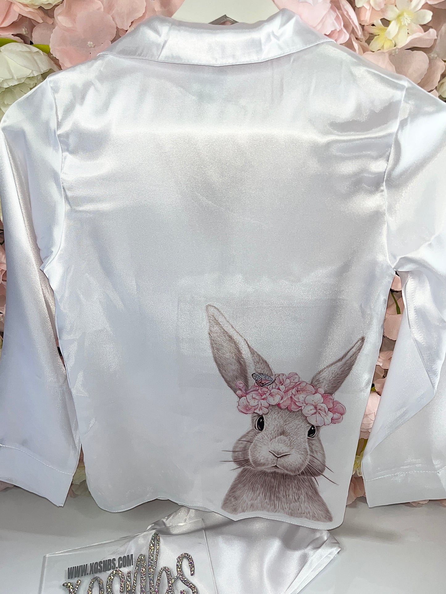 Bunny White Satin Full Length Pjs