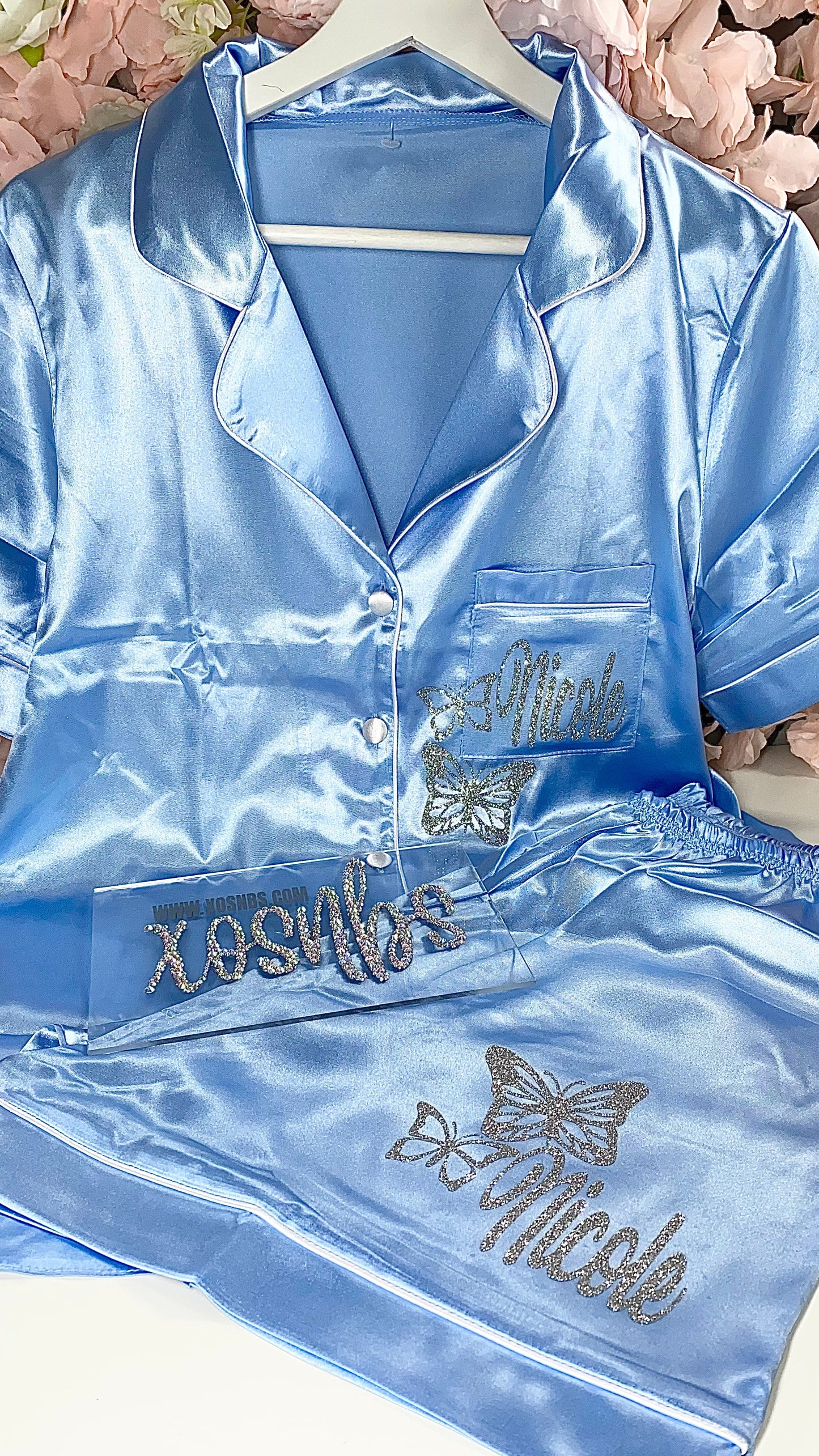 SALE Satin Short Shirt Set | Baby Blue