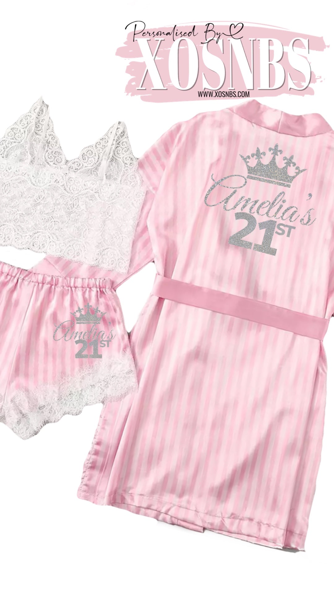 Personalised Lace Candy Stripe 3PC Set