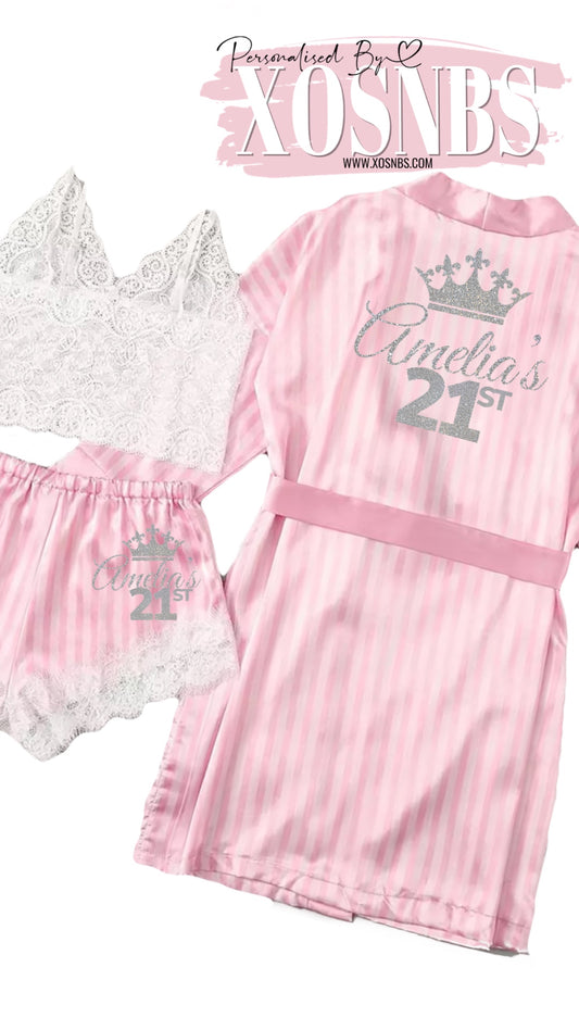 Personalised Lace Candy Stripe 3PC Set
