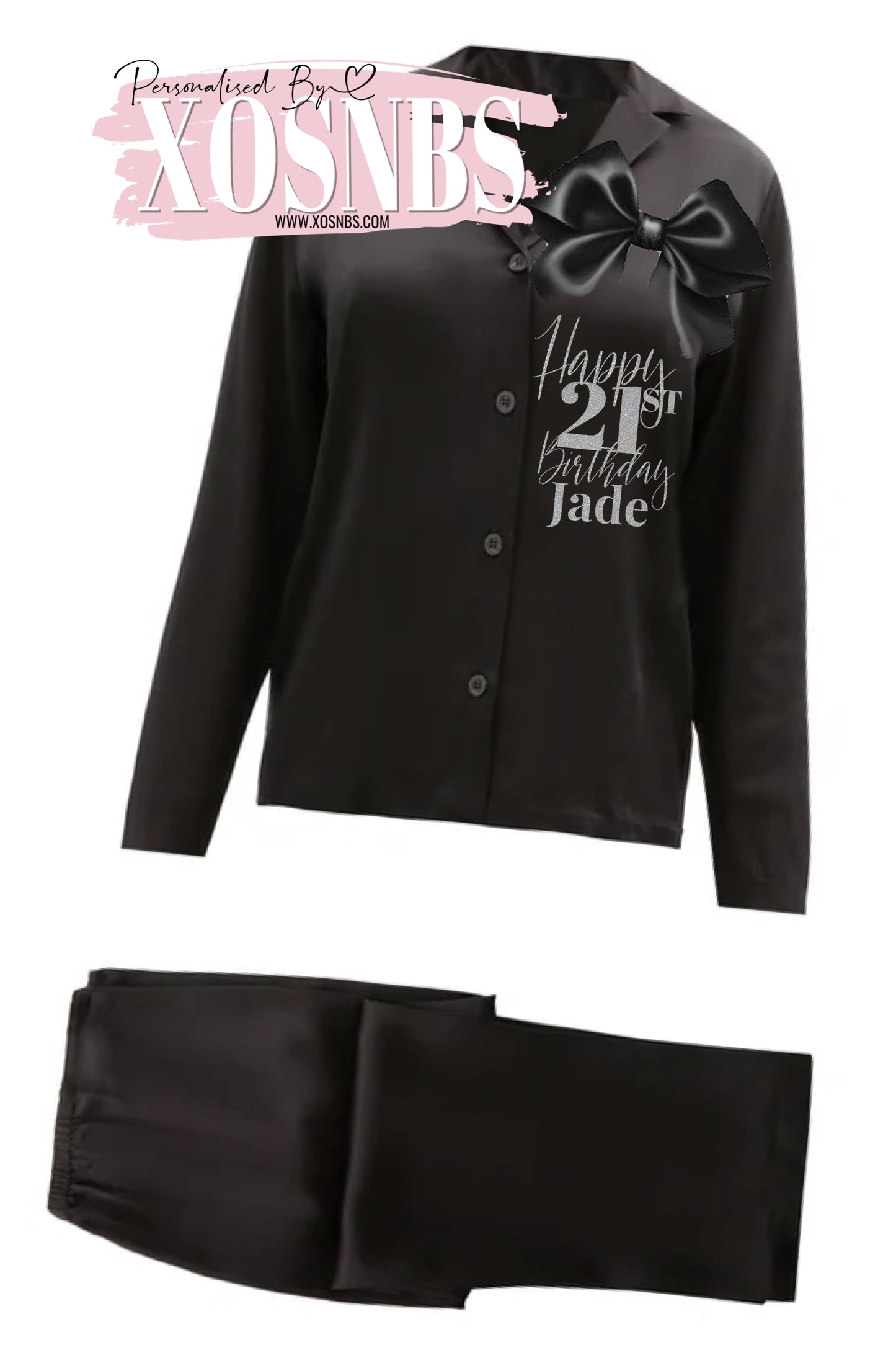 Deluxe Edition Personalised Full Length Bow Pjs | Black