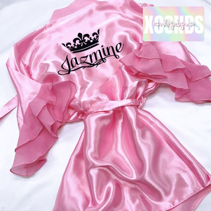 Kids | Personalised Ruffle Robe | Baby Pink