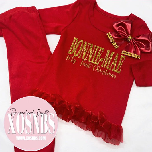 Personalised Red Frill Bow Pyjamas | Toddler