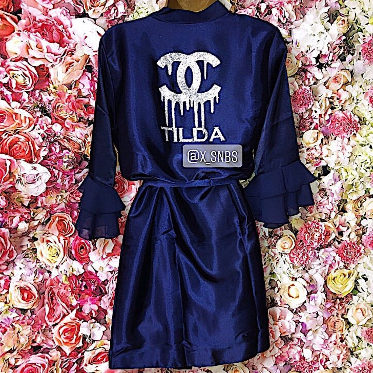 Personalised Ruffle Robe | Navy Discontinued Last Chance To Buy