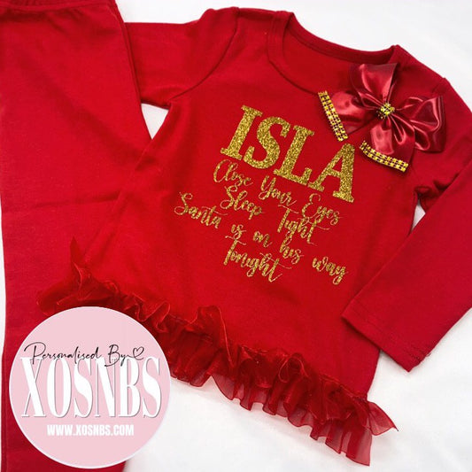 Personalised Red Frill Bow Pyjamas | Toddler