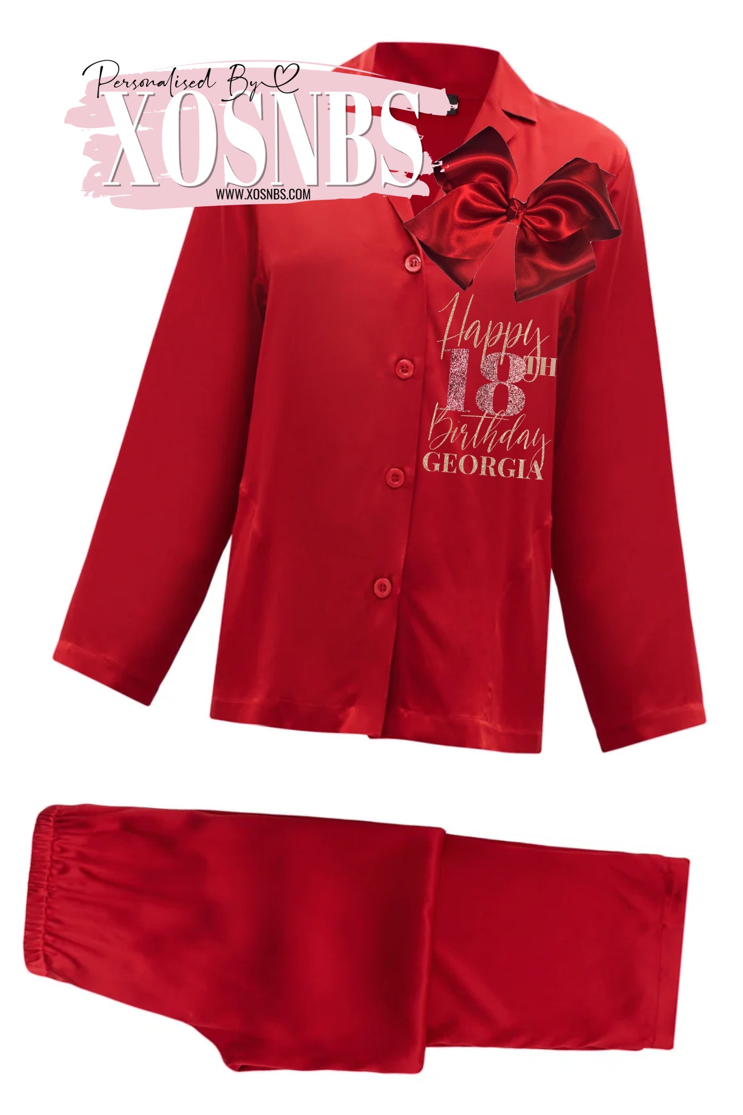 Deluxe Edition Personalised Full Length Bow Pjs | Red