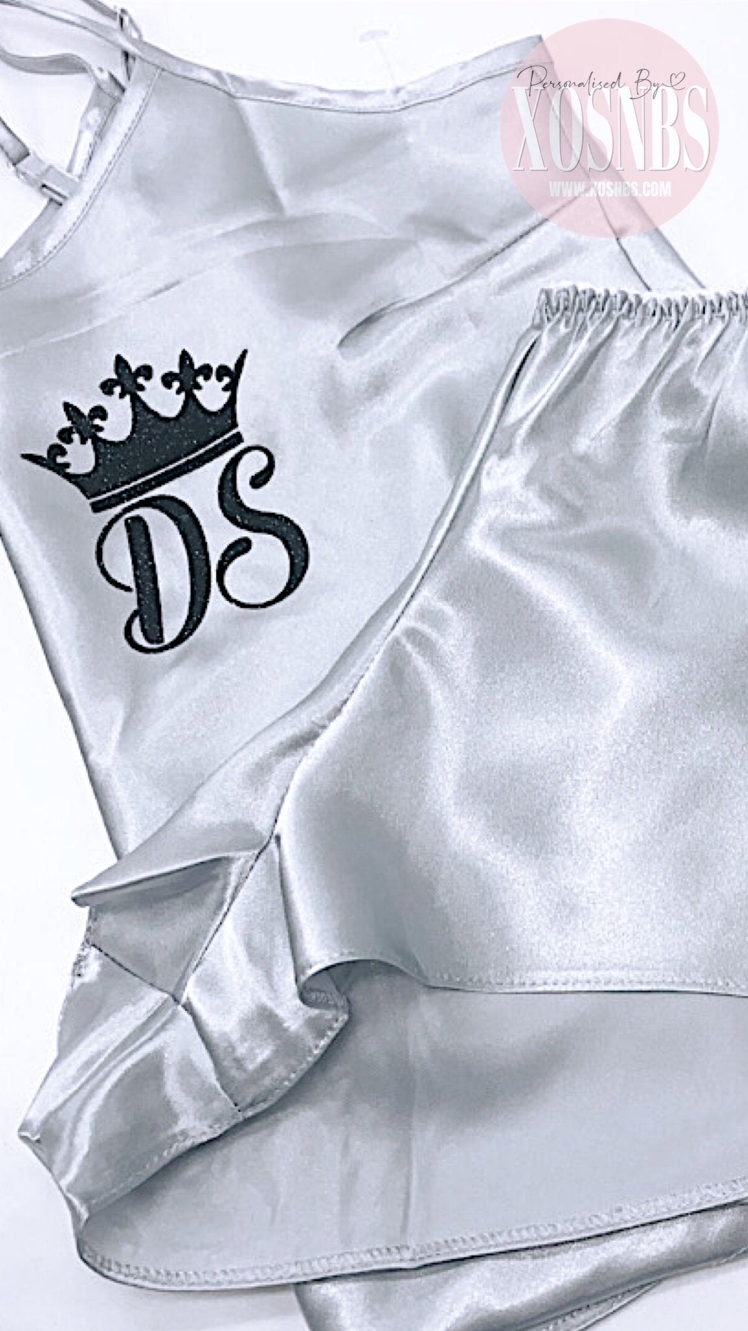 Kids Personalised Satin Cami Sets | Silver