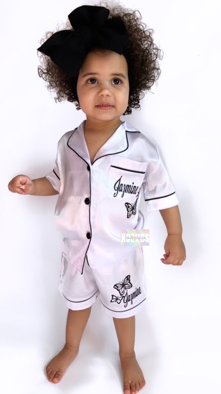 Kids Satin Short Shirt Set | White