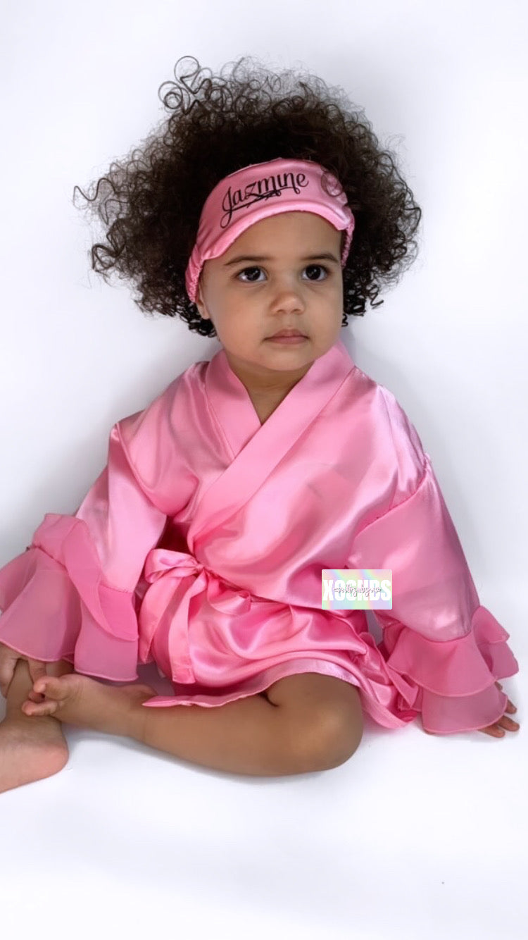 Kids | Personalised Ruffle Robe | Baby Pink