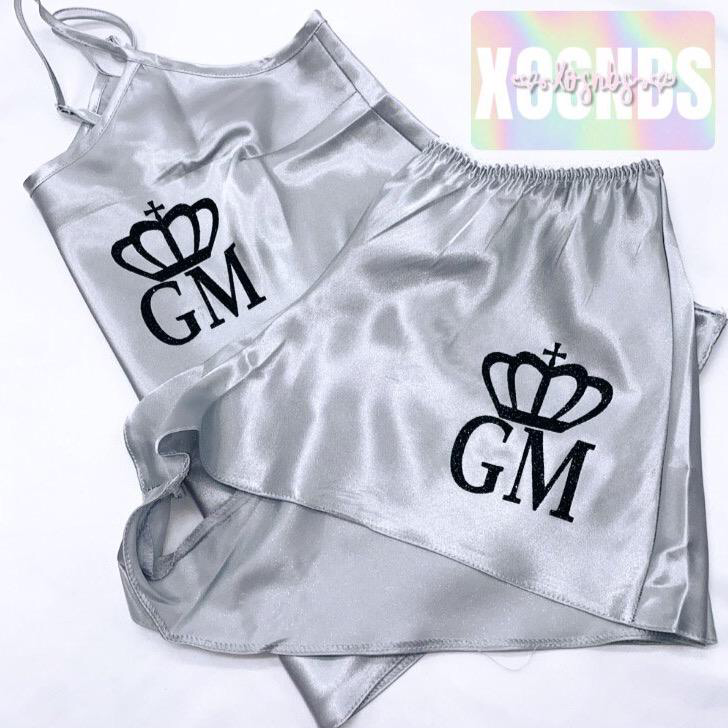 Kids Personalised Satin Cami Sets | Silver