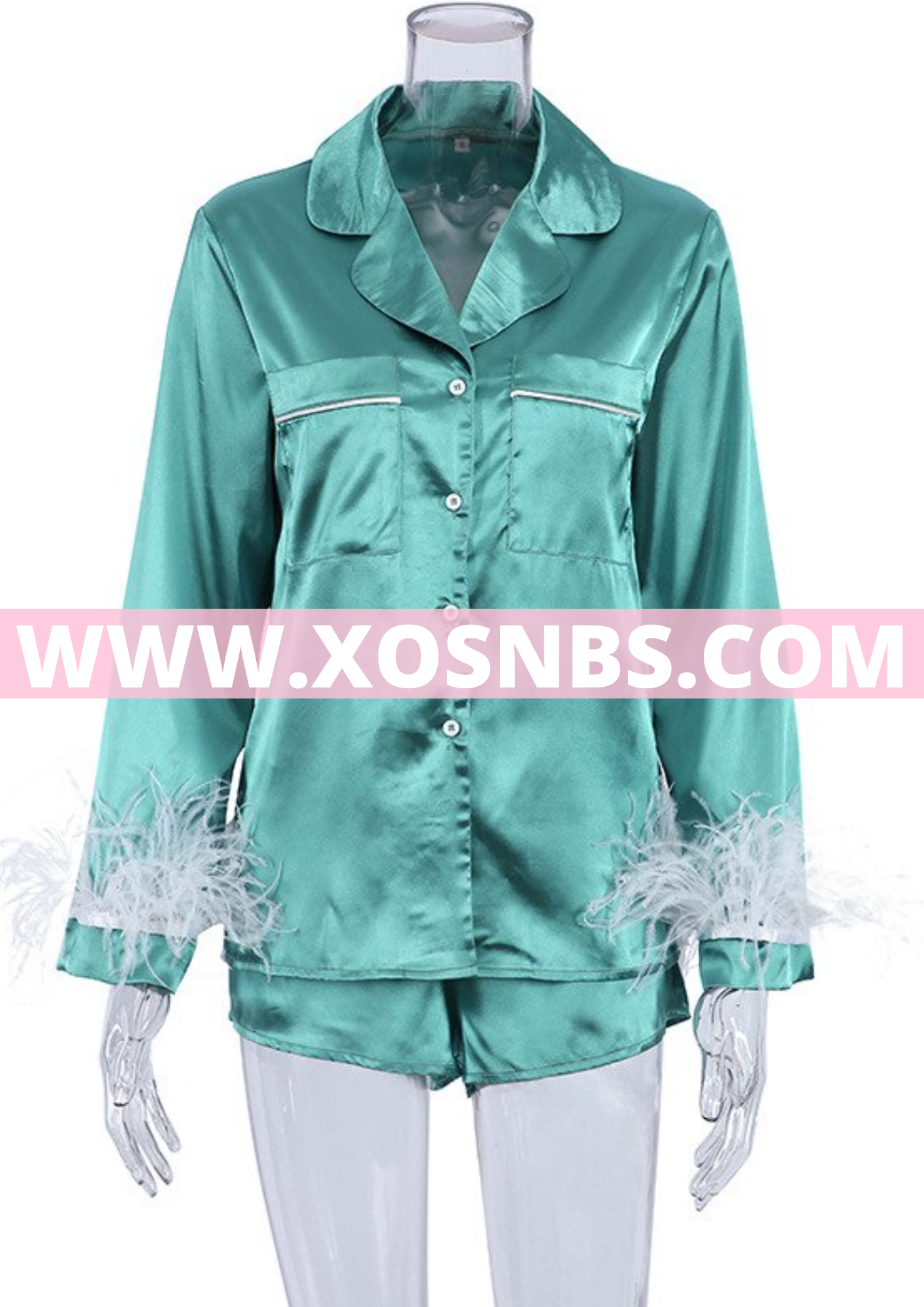 Feather Cuff Satin Pjs