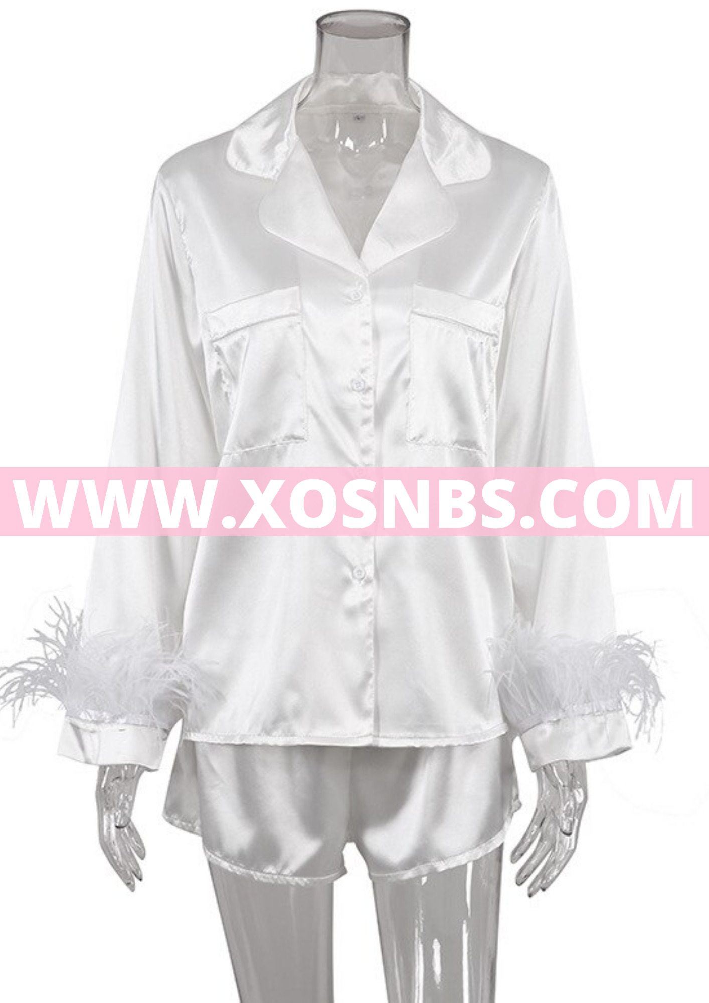 Feather Cuff Satin Pjs
