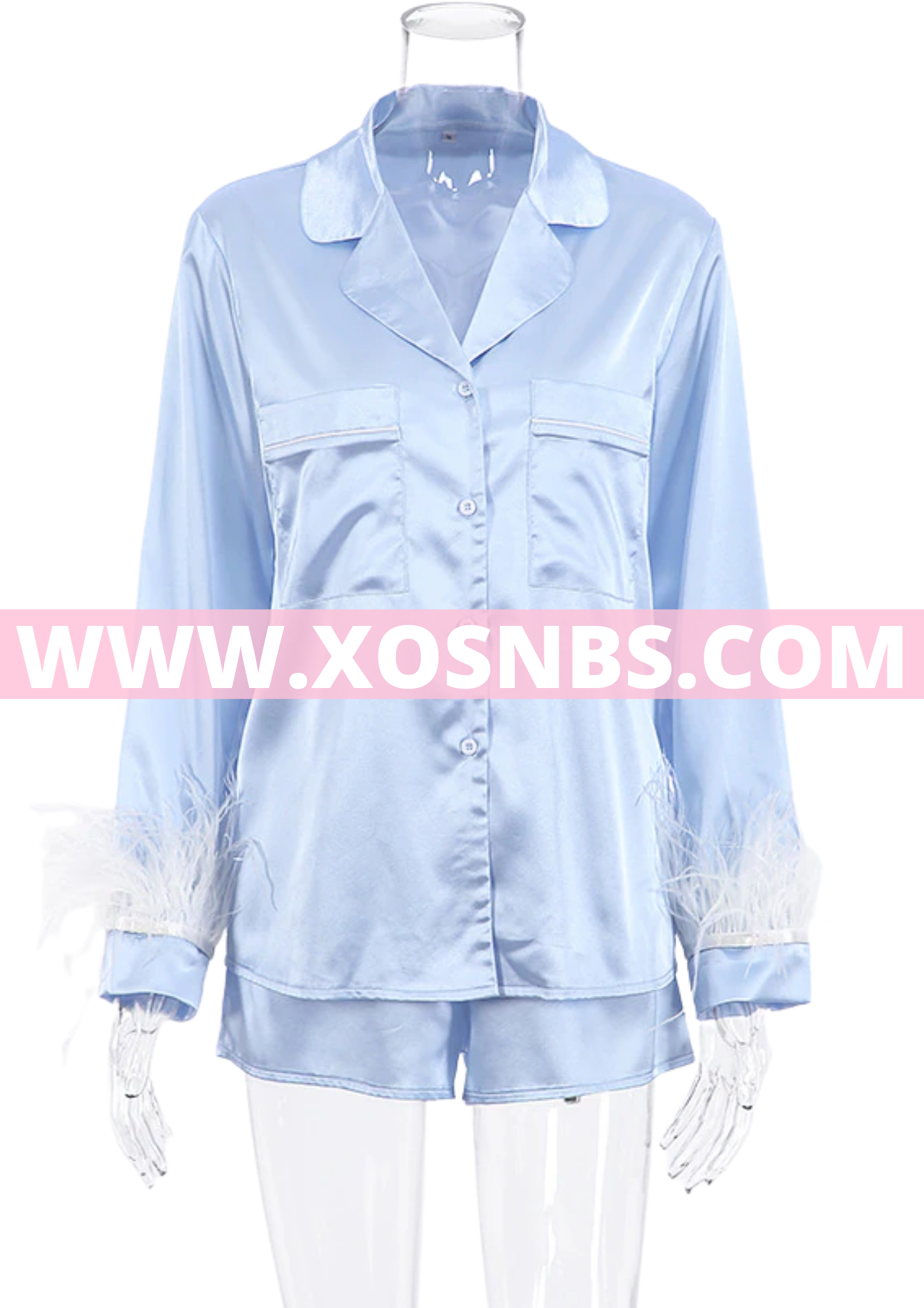 Feather Cuff Satin Pjs