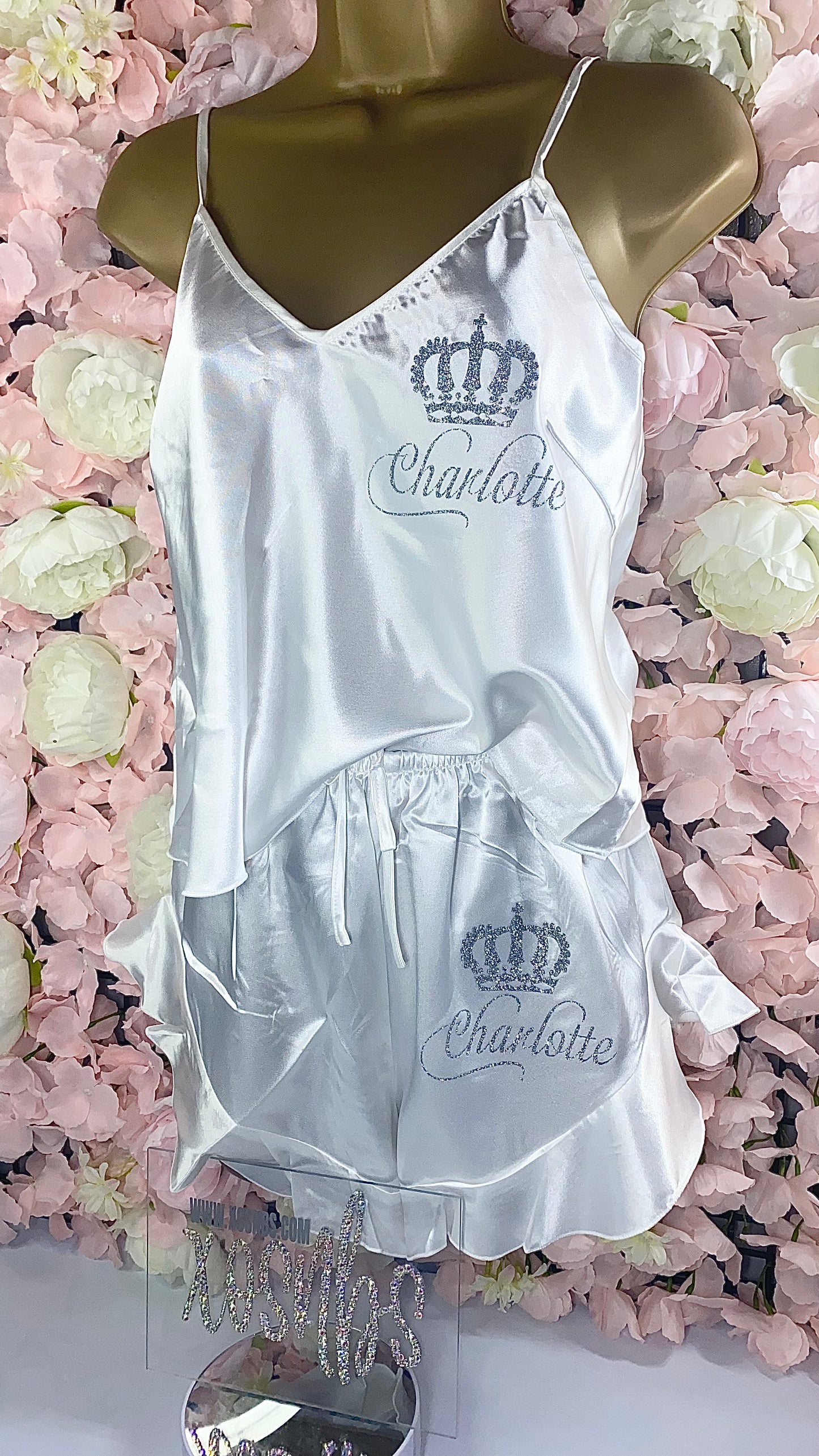 Ruffle Satin Pjs | White