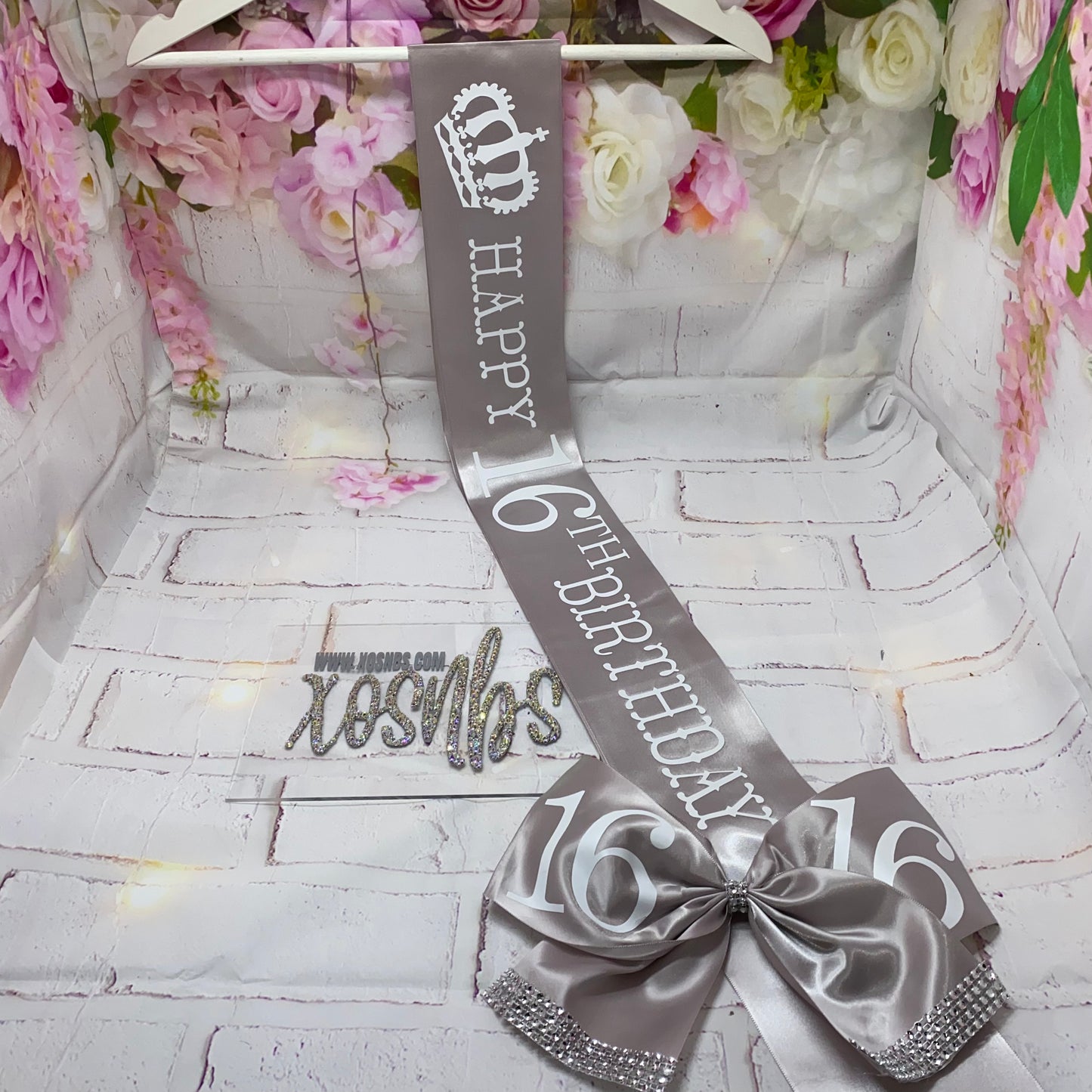 Personalised Satin Bow Sash | Silver