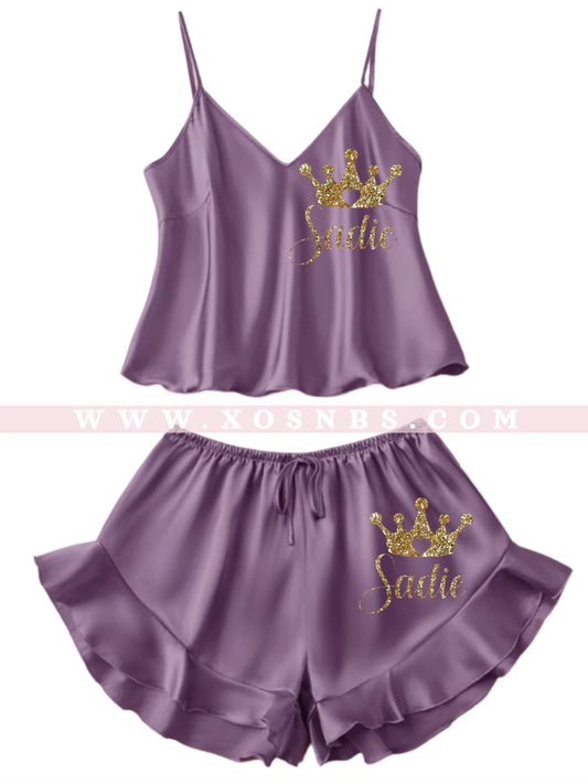 Ruffle Satin Pjs | Purple