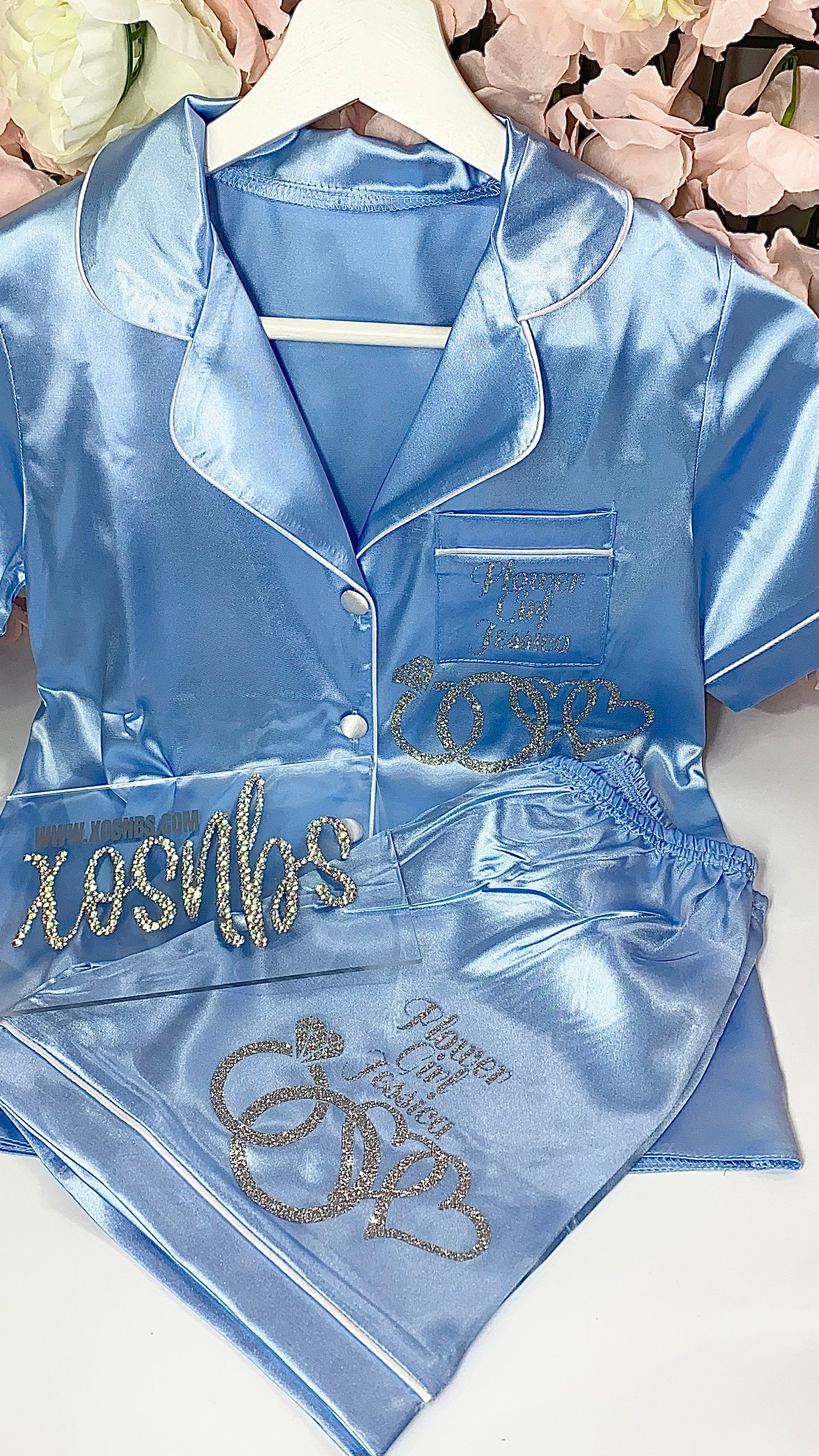 Kids Satin Short Shirt Set | Baby Blue