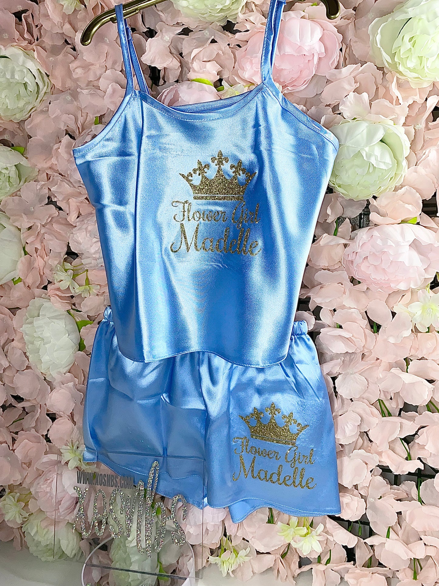 Kids Personalised Satin Cami Sets | Baby Blue