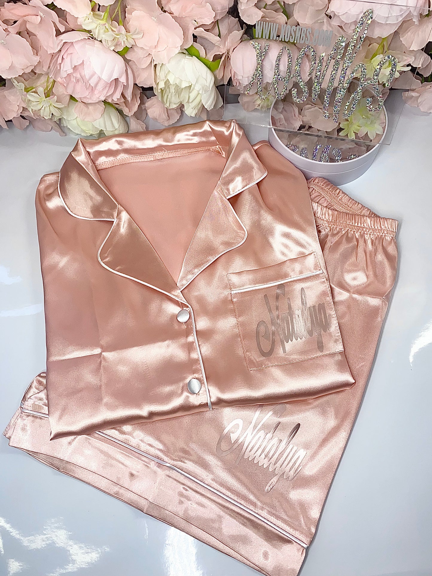 Satin Short Shirt Set | Nude